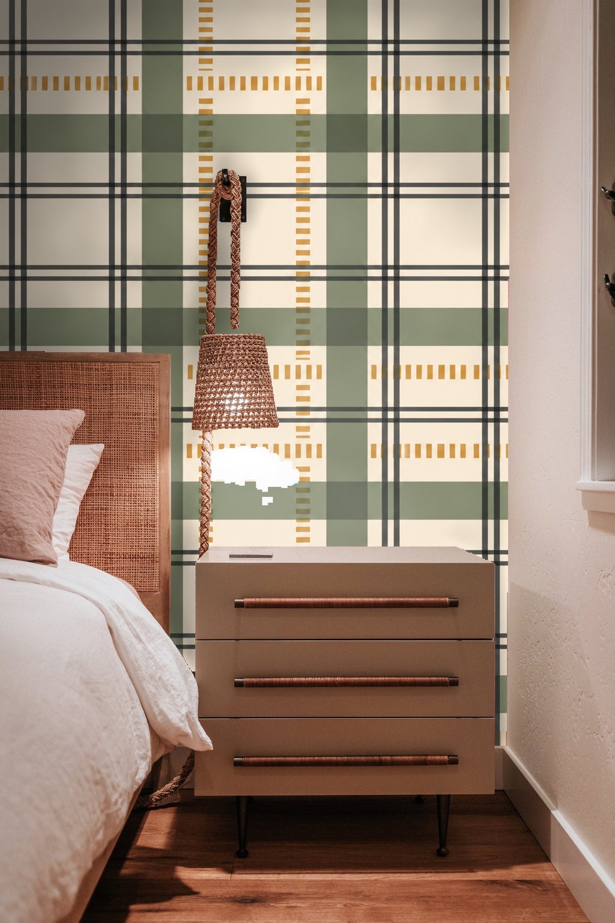 Architect Plaid wallpaper shown in an interior setting