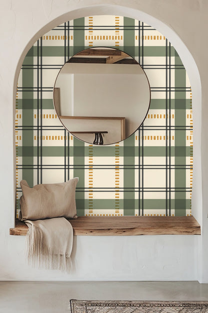 Architect Plaid wallpaper shown in an interior setting