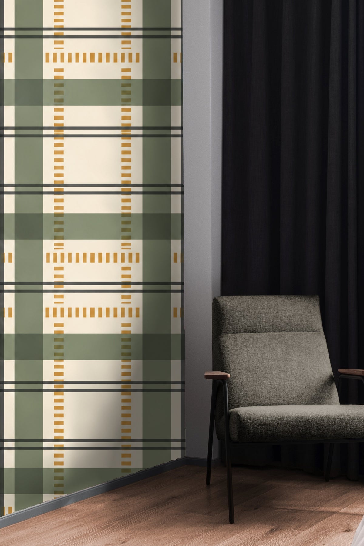 Architect Plaid wallpaper shown in an interior setting