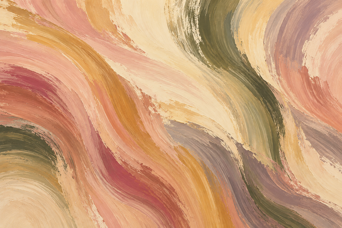 Decorative wall with expansive flowing strokes in natural pigment shades