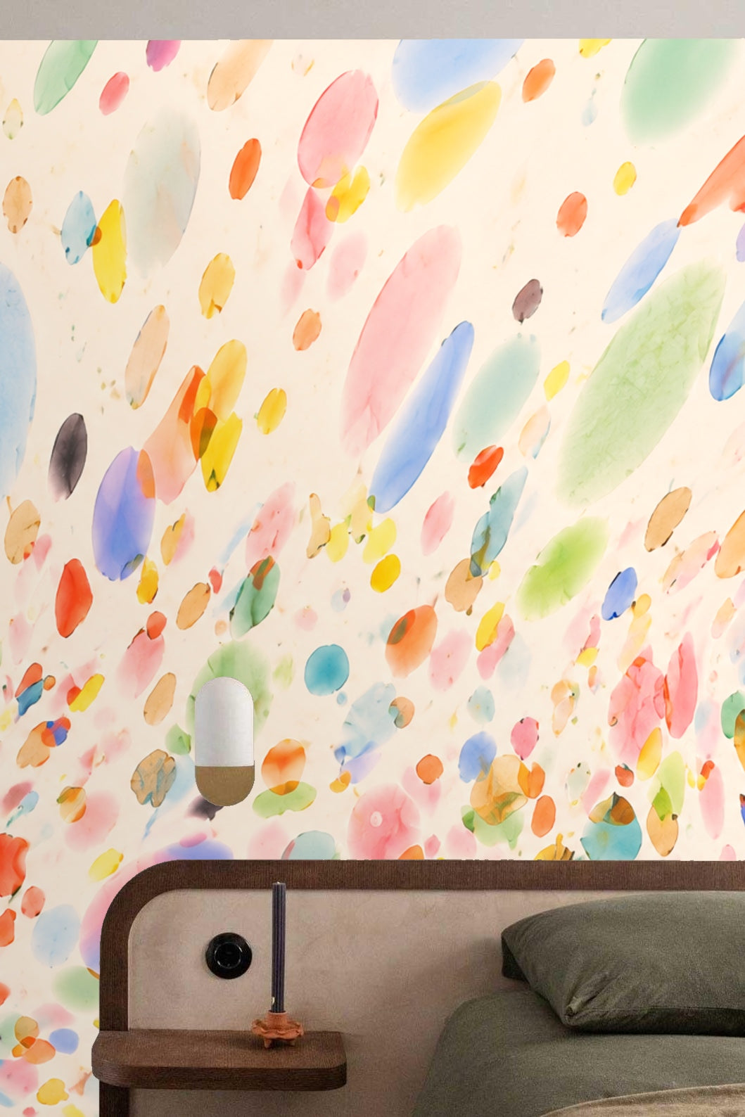 Decorative wall application highlighting subtle layering in watercolor spots.