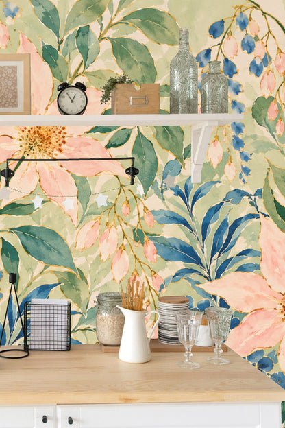 Pastel floral pattern enhancing natural light in interior room
