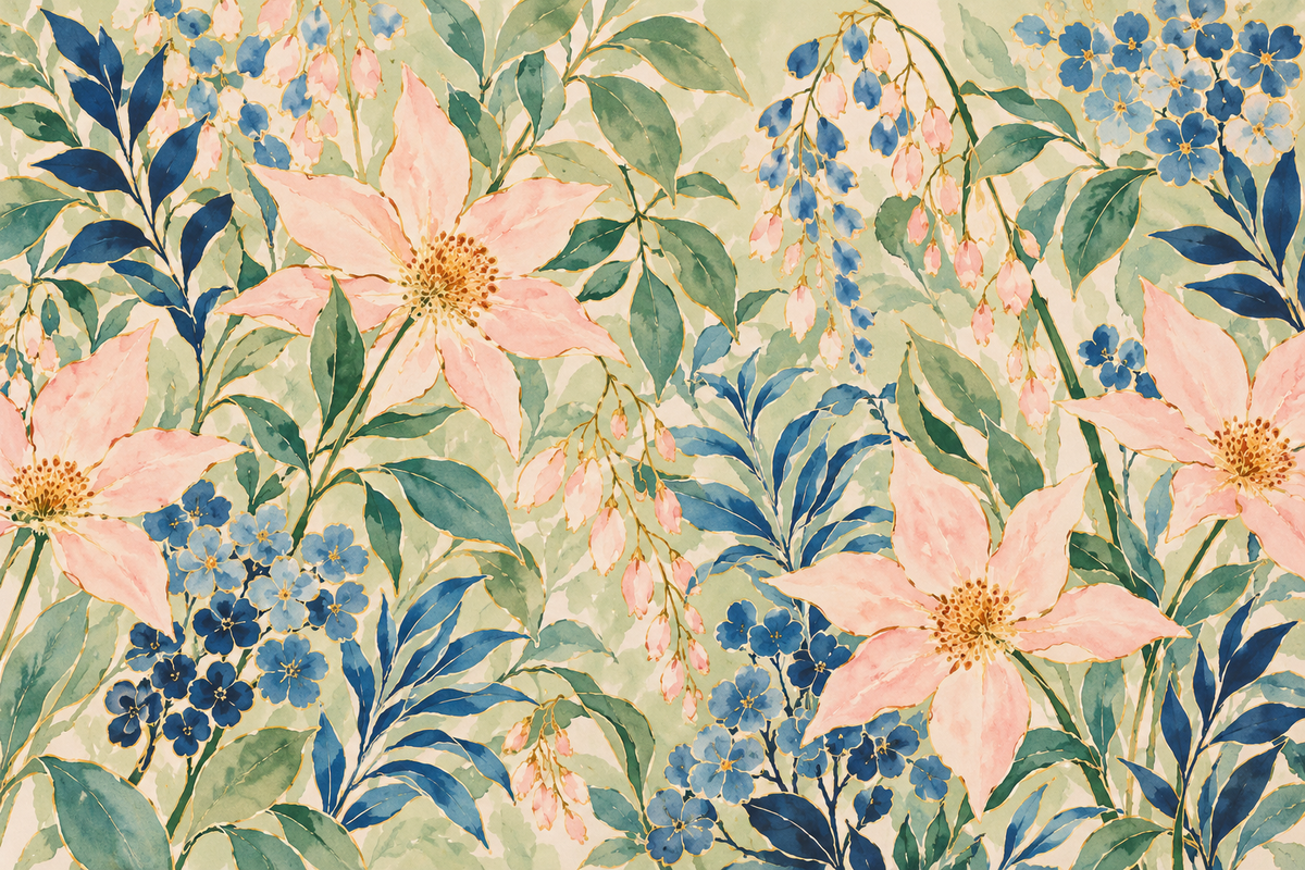 Painterly floral wallpaper creating an inviting natural atmosphere