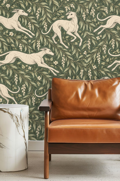 Room interior showing the scale of wallpaper pattern alongside soft furnishings.