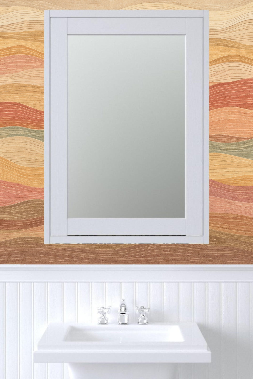 Close-up of wallpaper texture with organic curved lines in warm stone colors