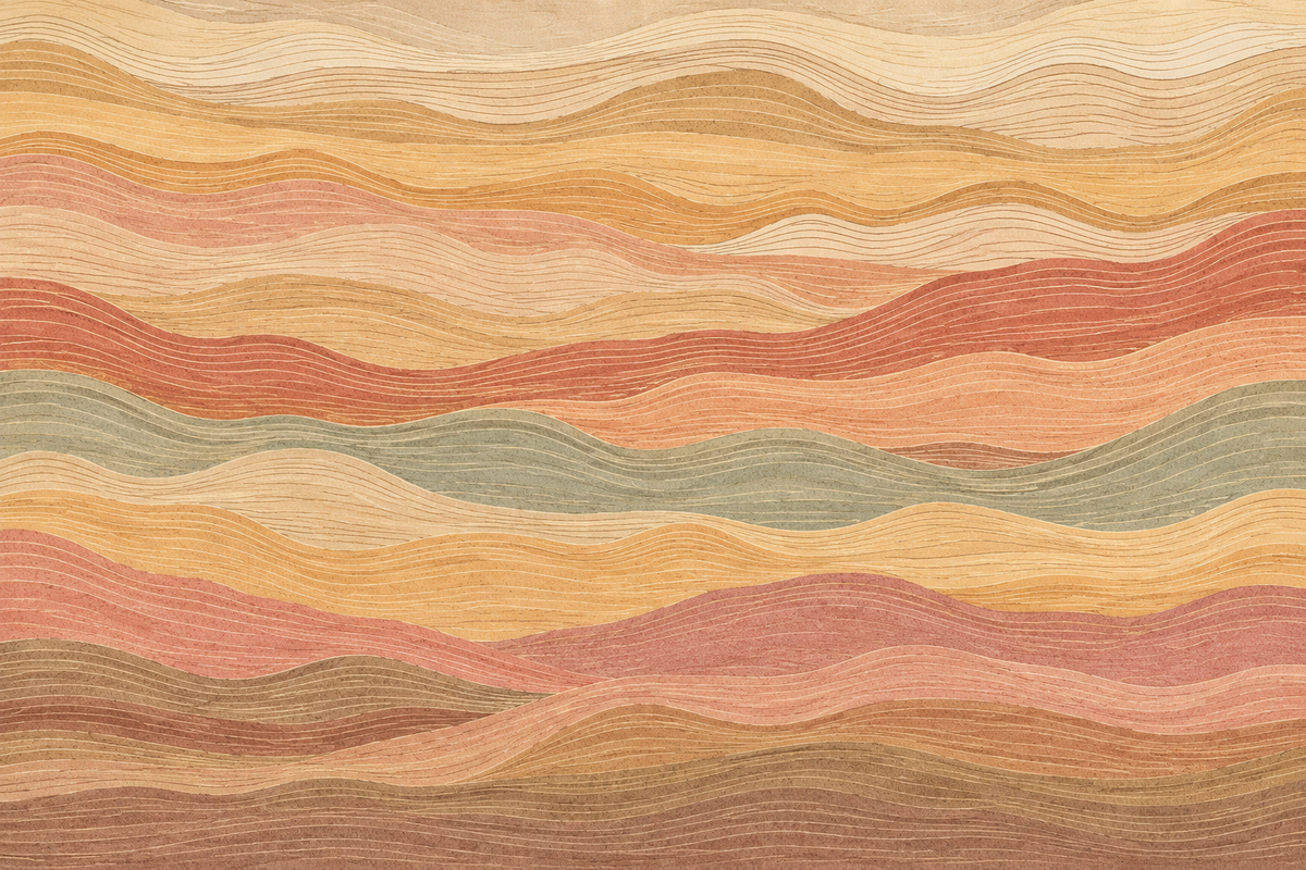 Soft terracotta and ochre layered stripes wallpaper detail