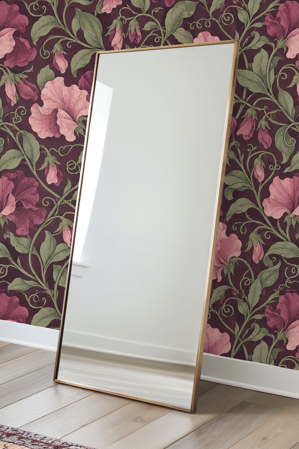 Artful botanical wallpaper pattern with intertwined vines and vintage-inspired floral design