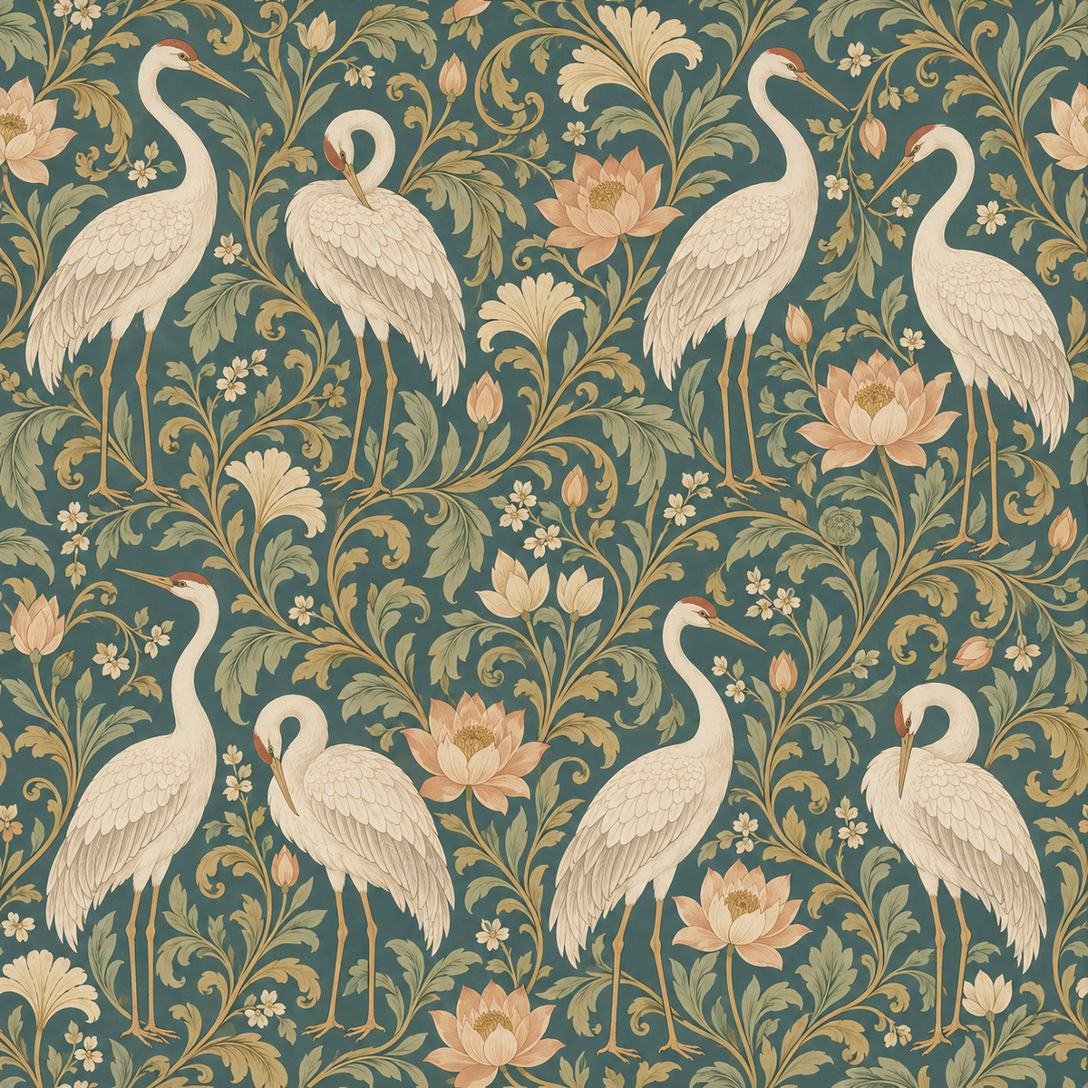 Floral and bird wallpaper in a matte finish with detailed brush stroke textures
