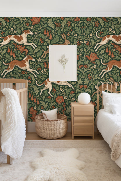 Close-up of running hound illustrations from Fleetwood Hare and Hound wallpaper