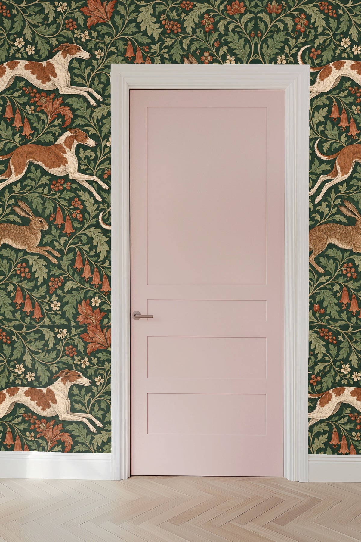 Close view of fine line details in dog fur and floral leaves