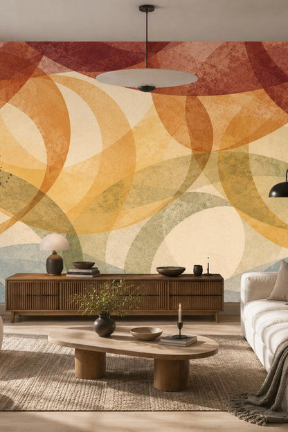 Decorative wallpaper showing harmonious color layering of gentle rounded loops