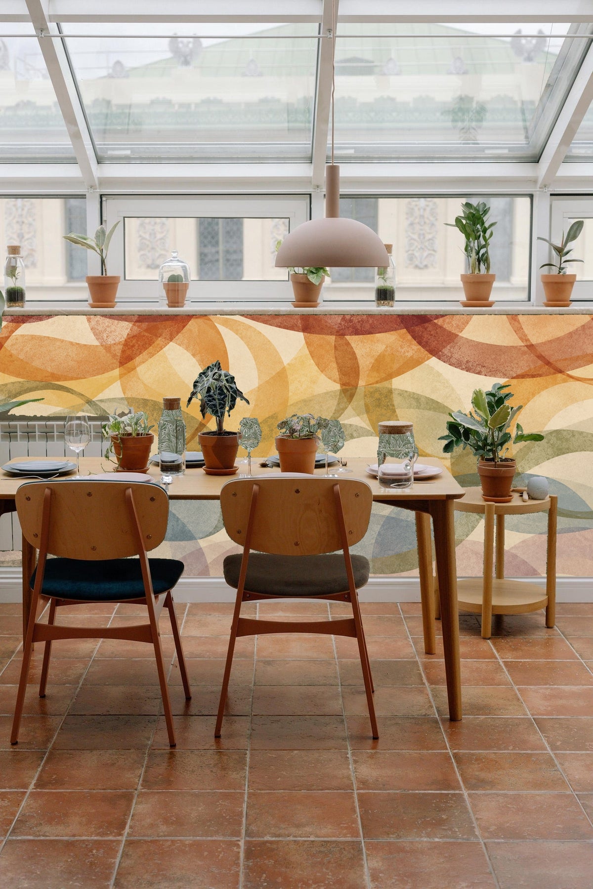 Wallpaper segment emphasizing the depth created by overlapping concentric elliptical shapes
