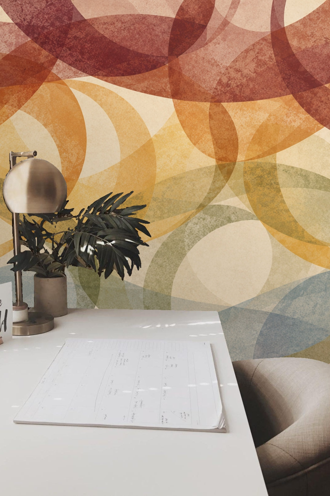 Close-up of textured semi-transparent layered loops in warm terracotta and soft ochre hues
