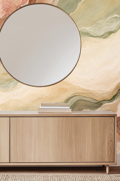 Earth-inspired mural in a casual living space