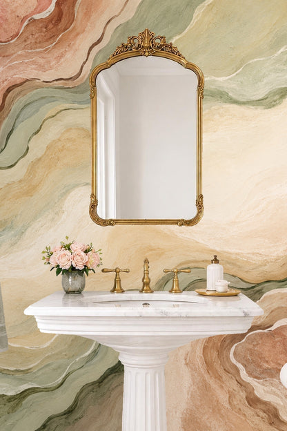 Natural layered color wallpaper with green and rust waves