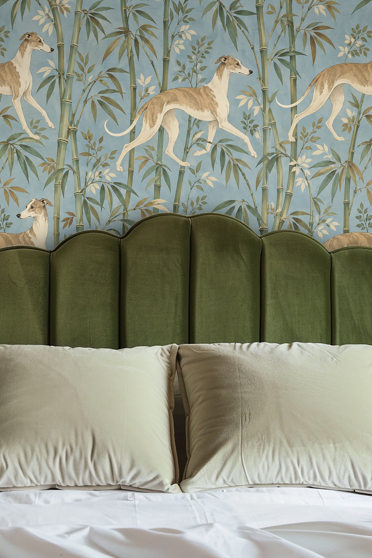 Natural light on bamboo leaves creating atmospheric shadows on wallpaper