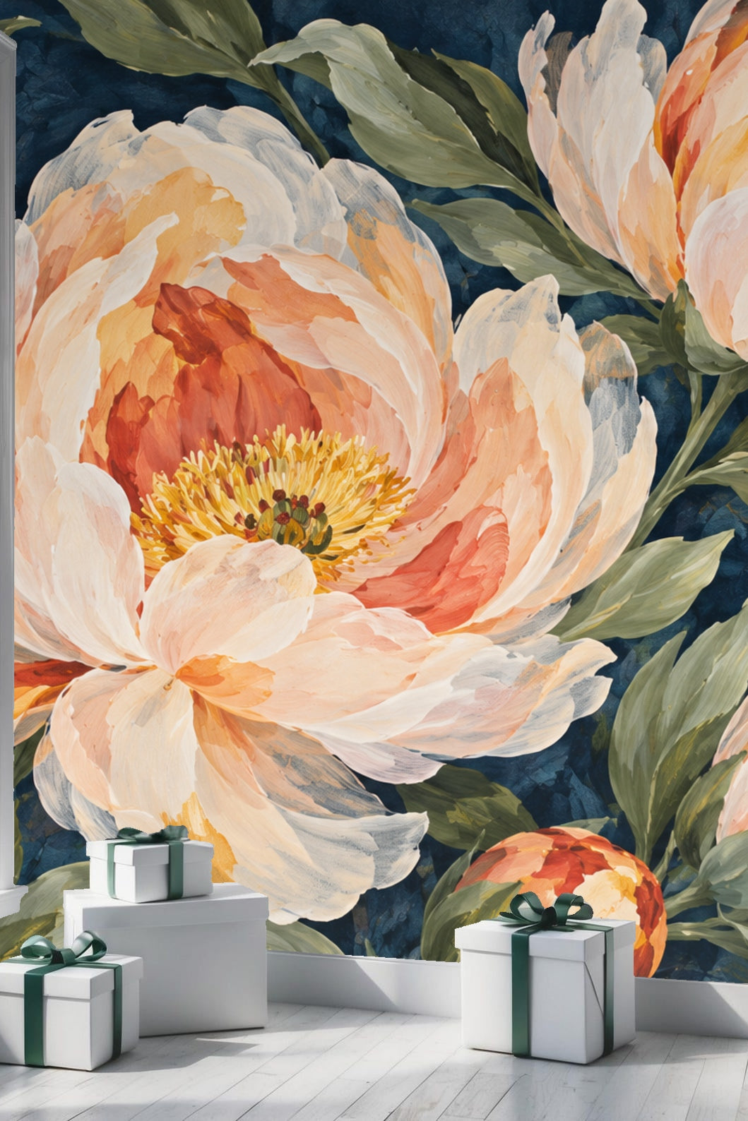 Artistic floral wallpaper featuring dynamic brush strokes and naturalistic shading