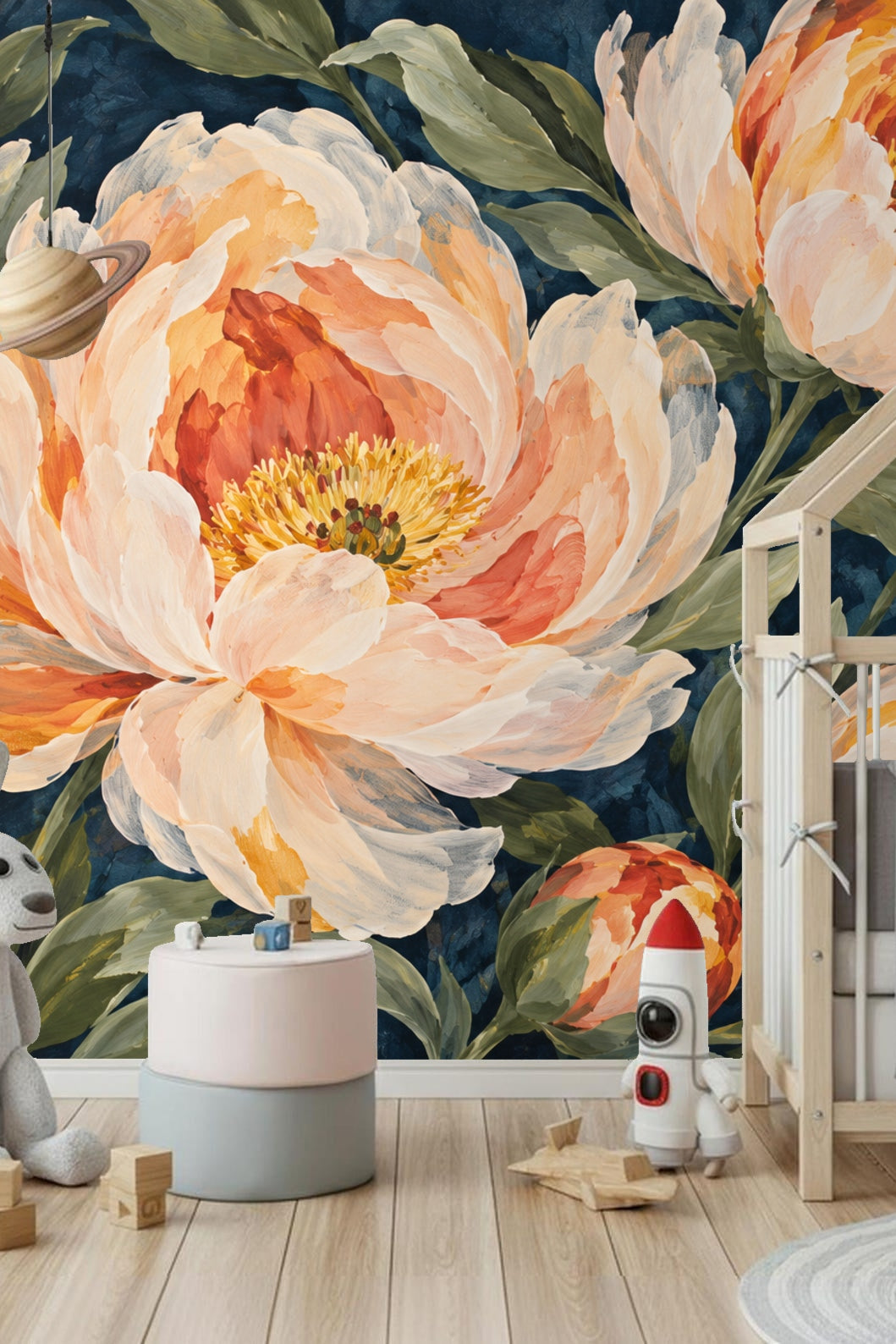Artwork showing layered petals with warm highlights and deep shadows