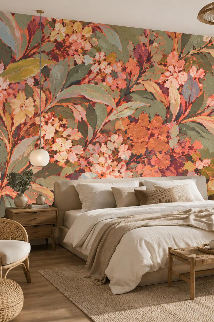 Abstract floral wallpaper with layered textural depth