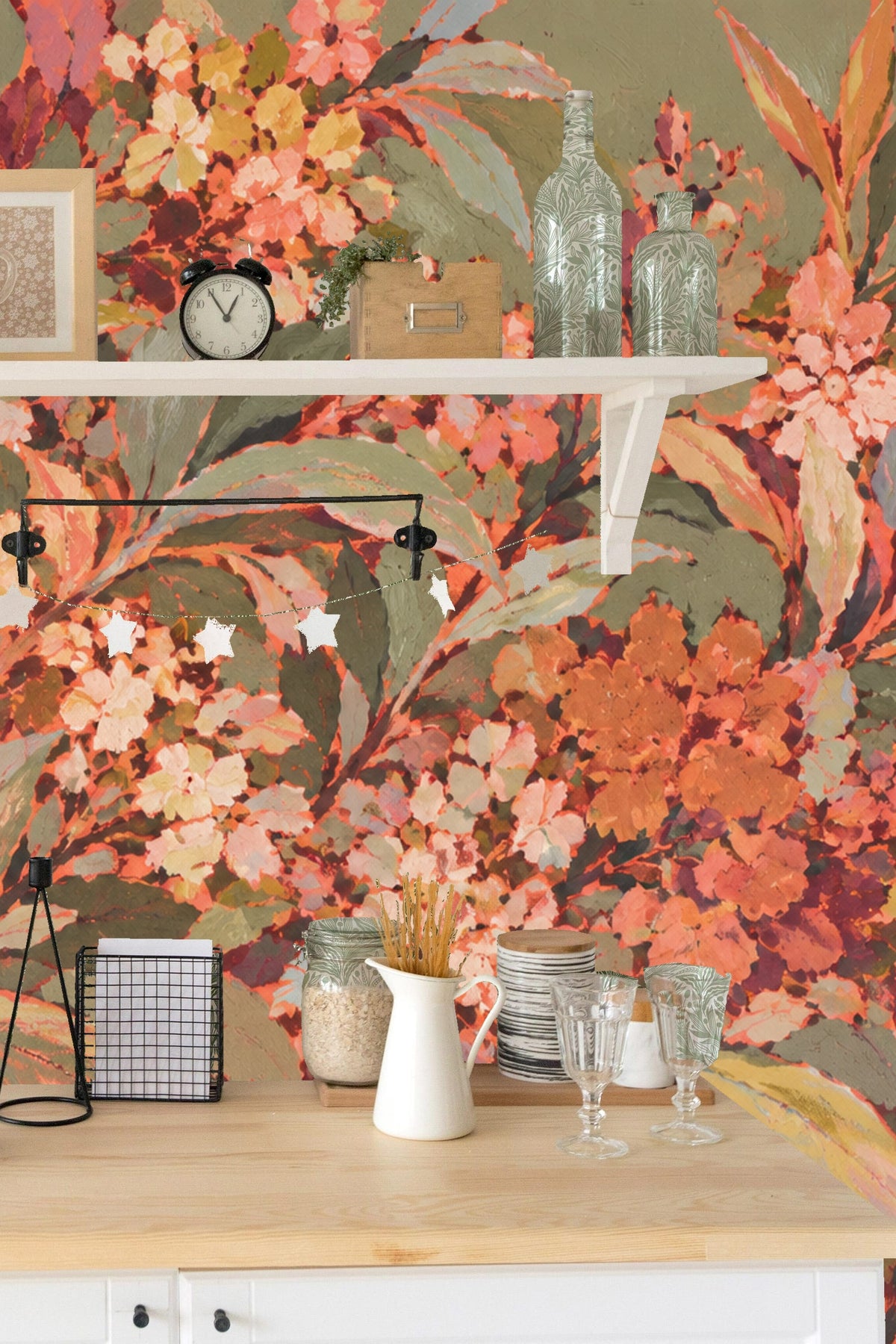 Pattern repeat showing dense arrangement of flowers and leaves