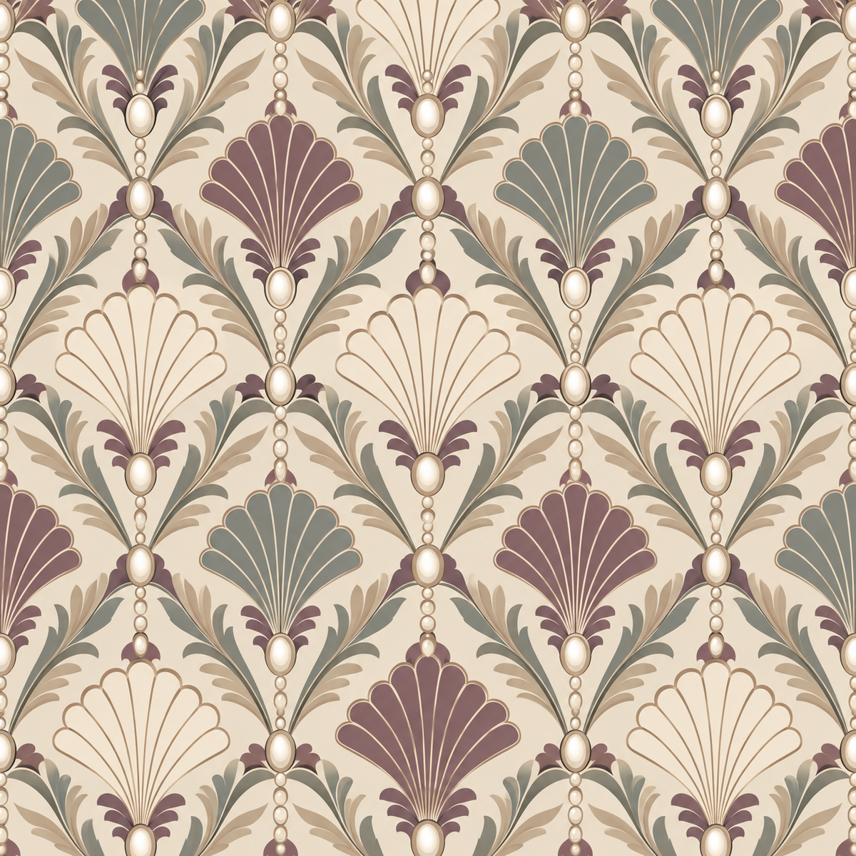 Soft muted wall design with vintage scallop detailing