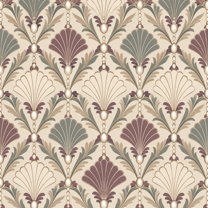 Soft muted wall design with vintage scallop detailing