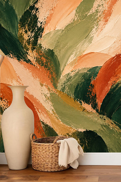 Wallcovering pattern emphasizing movement through layered leaf shapes.