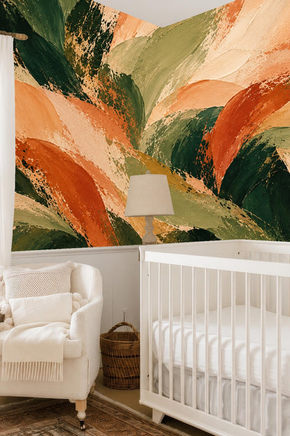 Interior corner featuring wallpaper pattern with natural light highlighting textures.
