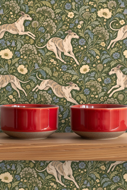 Textured natural wood furniture complementing wallpaper design