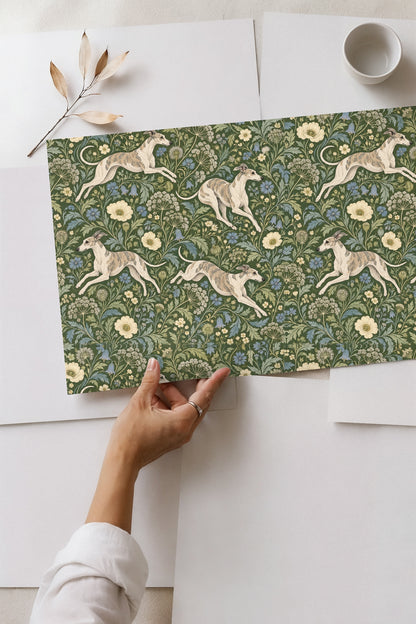 Whippet dog's delicate line work and fur pattern details