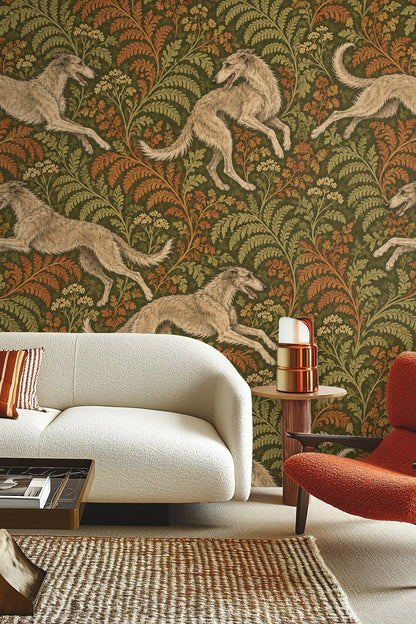 Feral Fern Play wallpaper shown in an interior setting
