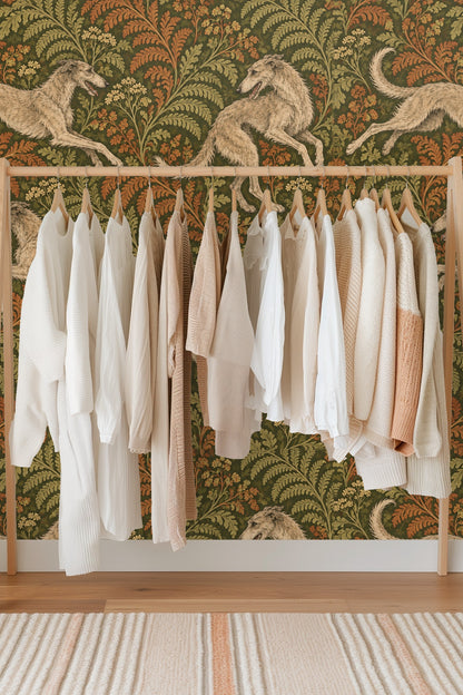 Feral Fern Play wallpaper shown in an interior setting