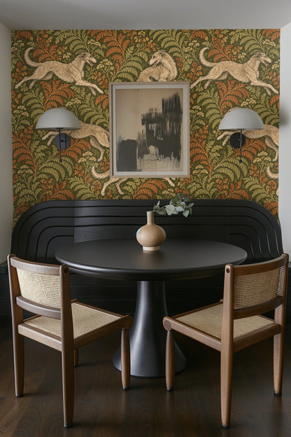 Feral Fern Play wallpaper shown in an interior setting