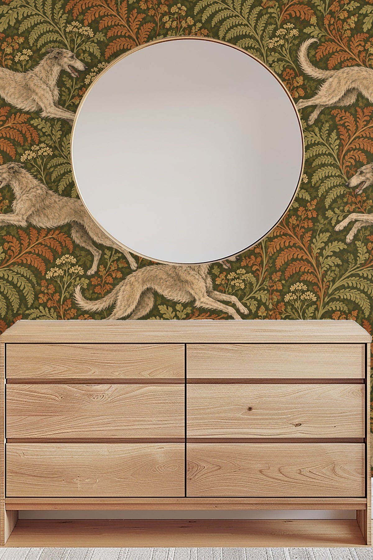 Feral Fern Play wallpaper shown in an interior setting