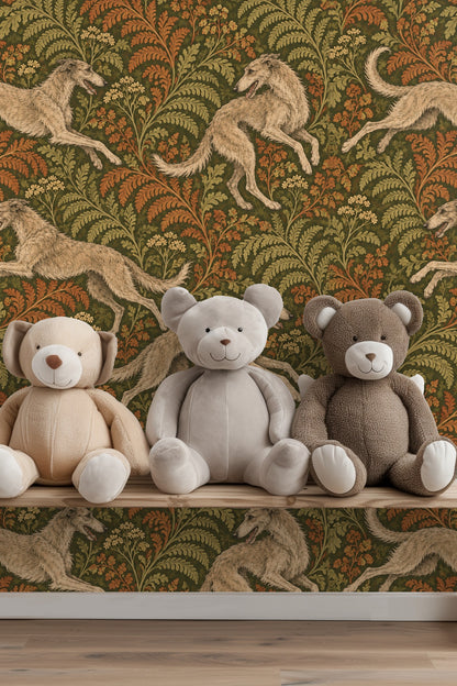 Feral Fern Play wallpaper shown in an interior setting