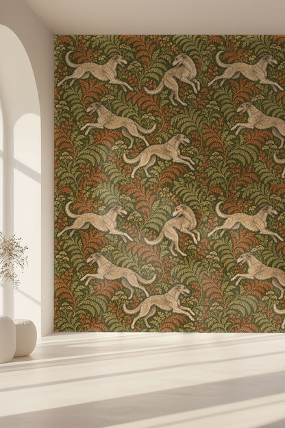 Feral Fern Play wallpaper shown in an interior setting