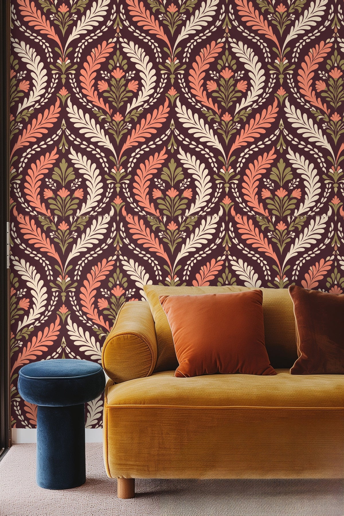 Pattern repeat detail showing leaf and floral cascade