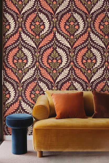 Pattern repeat detail showing leaf and floral cascade