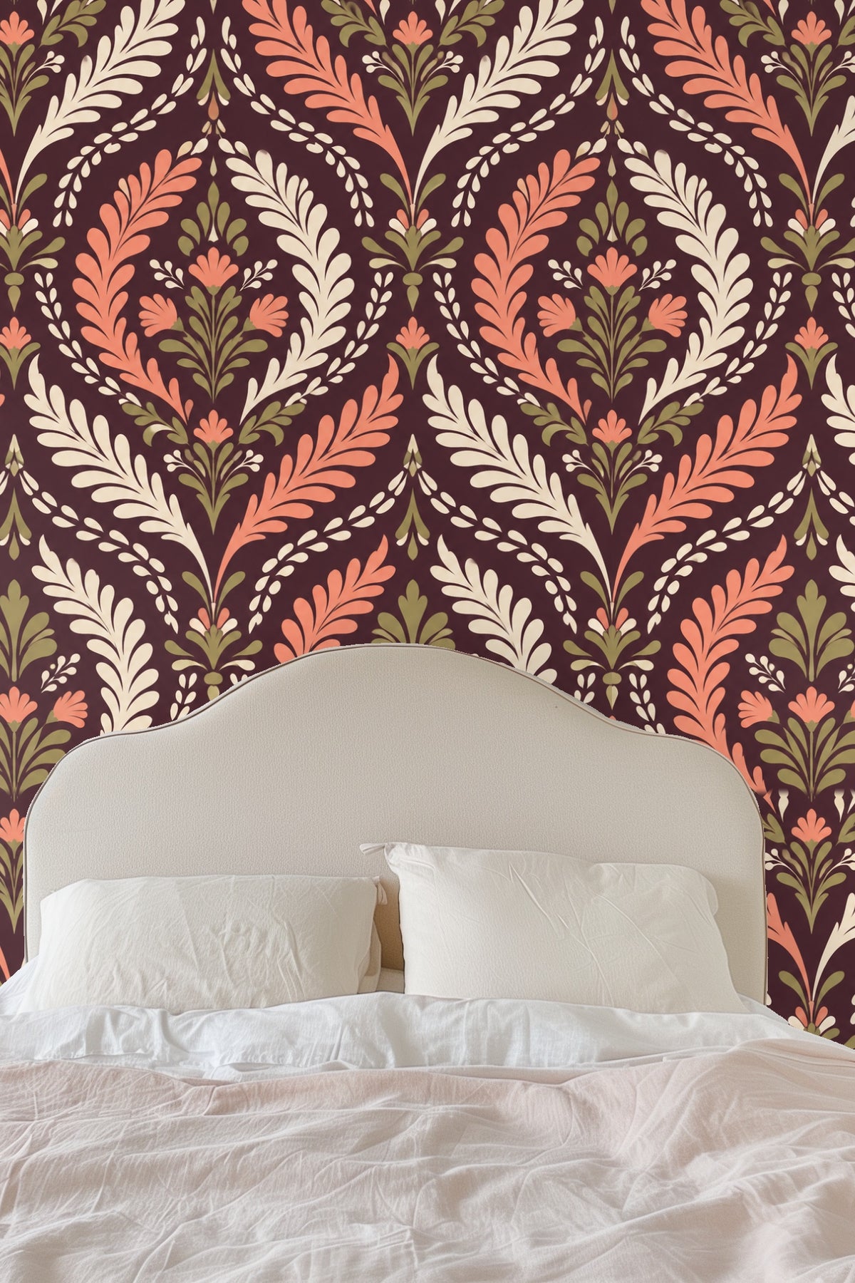 Abstract foliage shapes forming symmetrical damask layout