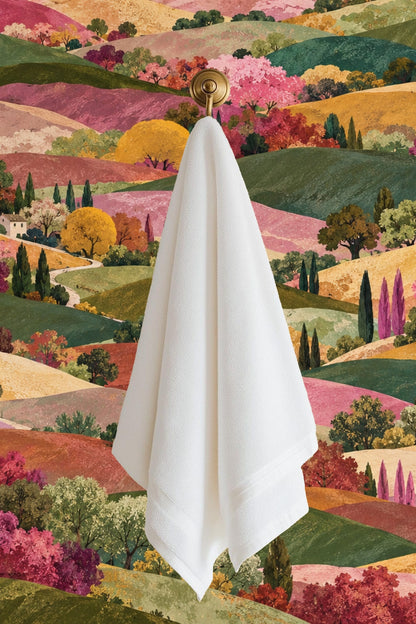 Angle displaying overlapping hills with varied textured brush effects