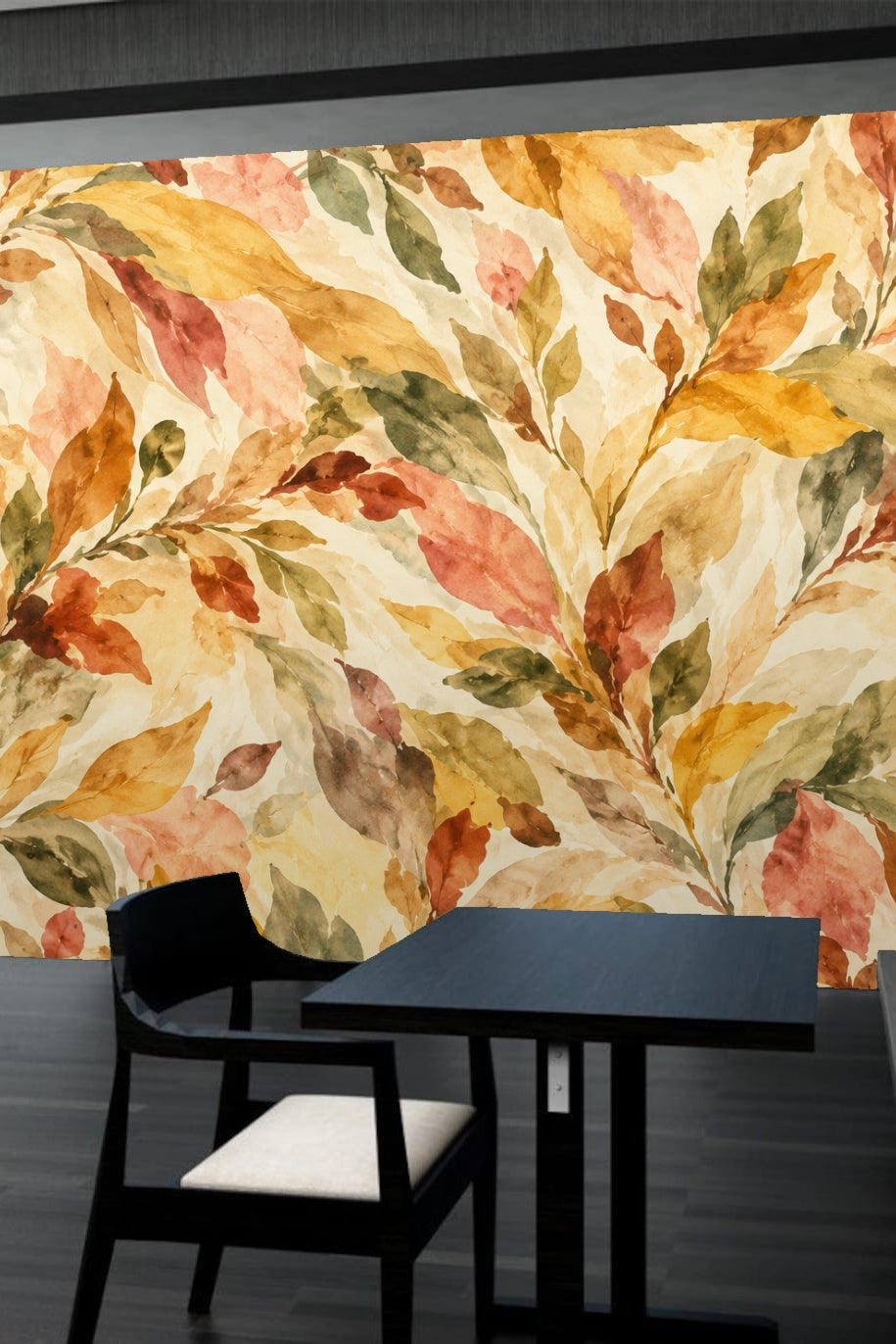 Soft cream background with layered leaves in painterly watercolor style