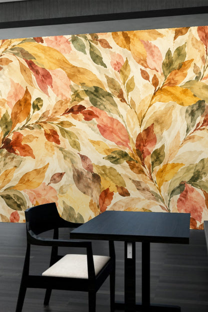 Soft cream background with layered leaves in painterly watercolor style
