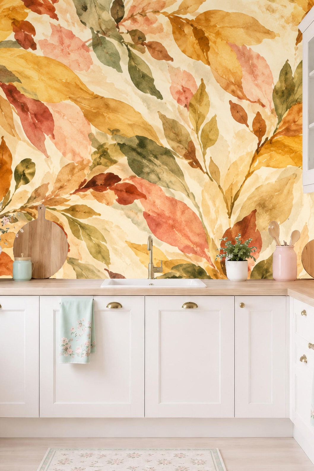 Naturalistic leaf shapes in a warm palette of gold and rust
