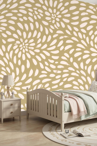 Soft brushstroke petals forming spirals on warm taupe background