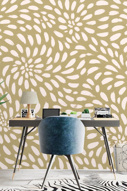 Repeat pattern detail of abstract petal swirls in blush and taupe