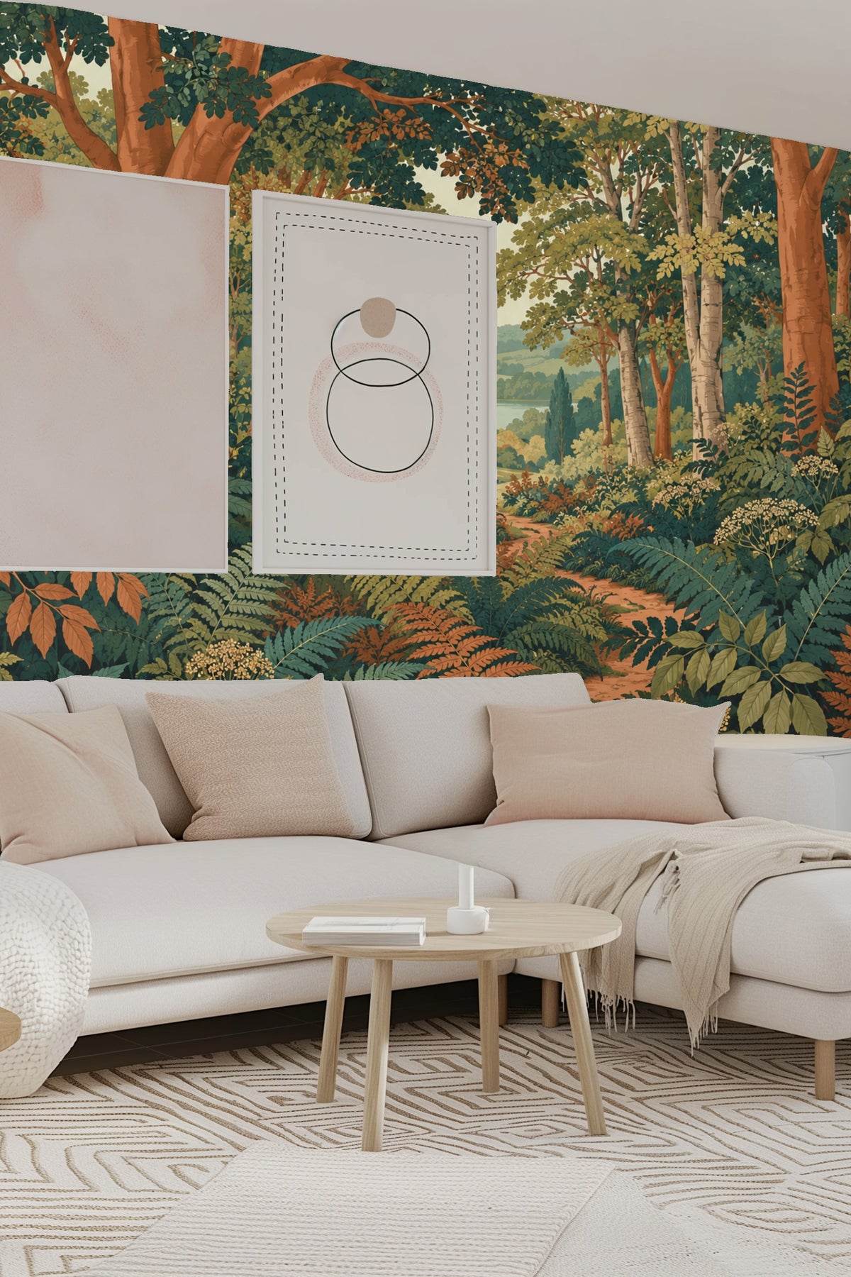 Wallpaper mural showcasing the serene path leading through dense forest with a hanging canopy.