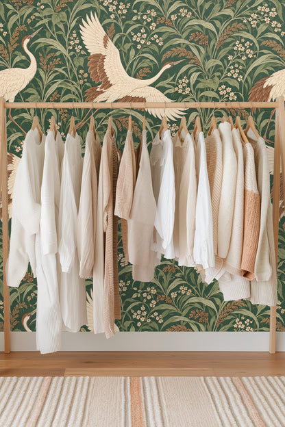 Detail of flower clusters and grass leaves in wallpaper design