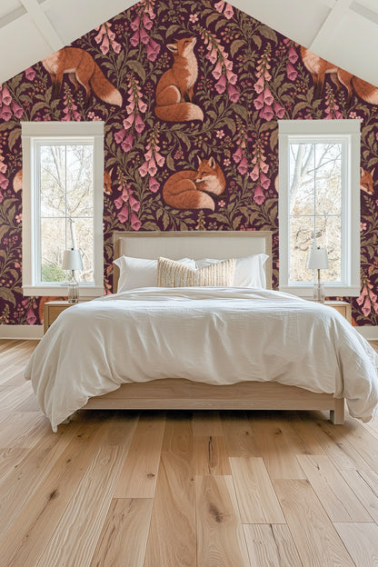 Close-up of wallpaper with a lit candle and vase of baby’s breath flowers in front