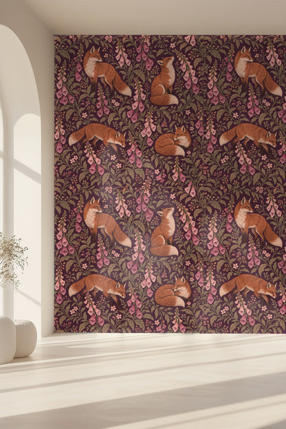 Soft shadow cast by fox motifs on wallpaper convey texture
