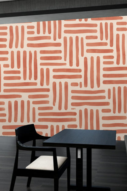 Detail close-up of terracotta brushstroke lines forming a repeating geometric pattern